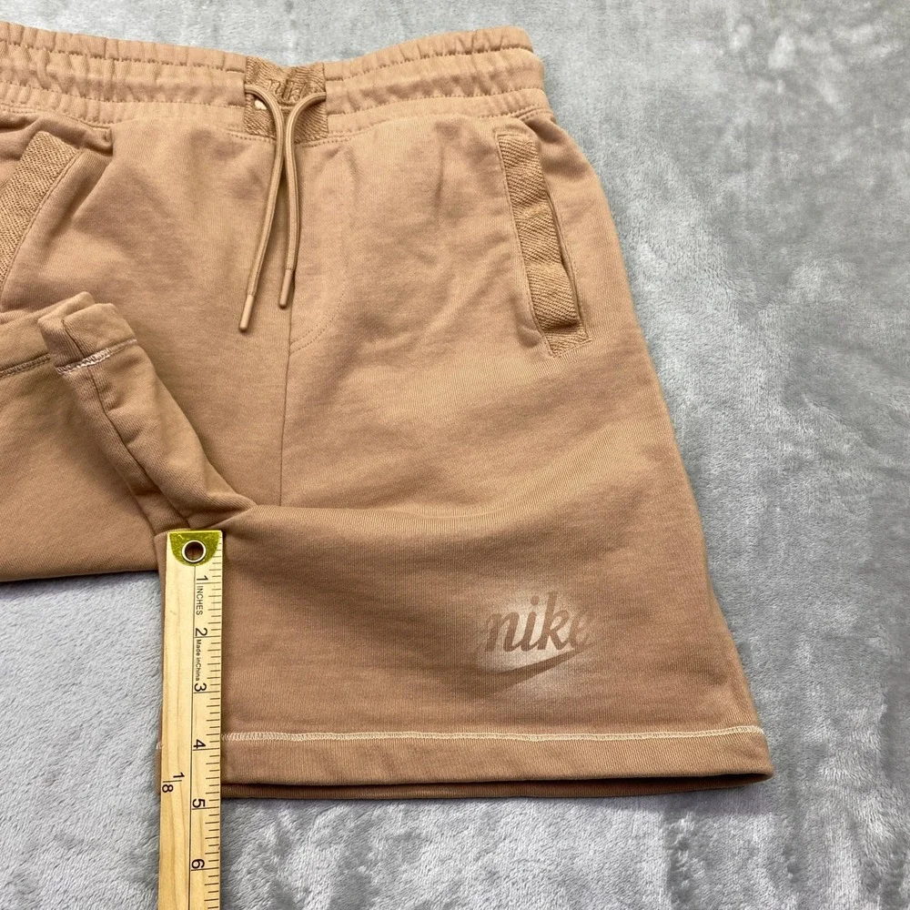 Nike Sportswear French Terry Shorts Tan Brown Logo Drawstring‎ Waist XS Fits 25